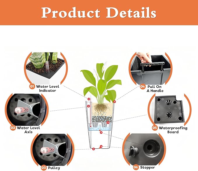 Square Planter for Indoor or Outdoor Use 22 Inch High Faux Rattan Flower Pot with Automatic Watering System for Porch Patio Backyard Makes Keeping Flowers Easier (Pack of 2 White)
