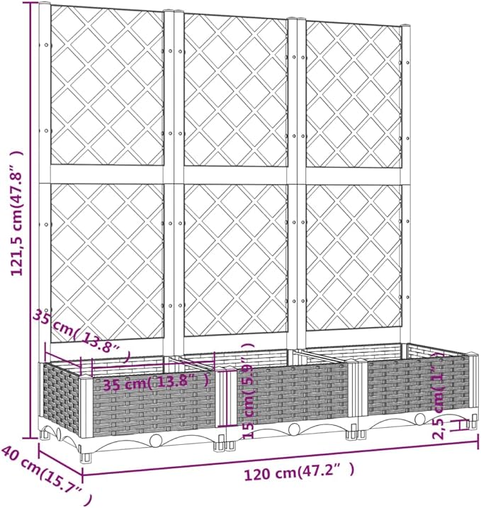 Light Grey Garden Planter with Trellis 47.2 x 15.7 x 47.8 in Large Outdoor Rectangular Raised Planter Box for Balcony Patio Growing Tomatoes Roses