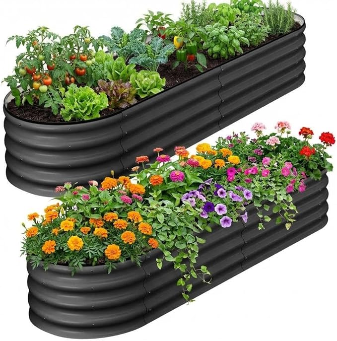 4.5x2x1.5FT Galvanized Raised Garden Beds Large Raised Beds for Gardening Above Ground Garden Bed Outdoor Metal Planter Boxes Outdoor for Vegetables Flowers Fruits Dark Grey 2 Pcs