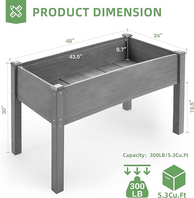 48x24x30 inch Raised Garden Bed with Legs Elevated Wooden Planter Box for Outdoor Plants Flowers Fruits Vegetable Herb Growing