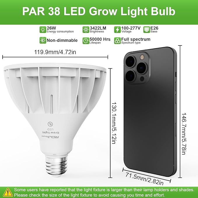 RDJ Bouns Grow Light Bulbs for Indoor Plants E26 Base 26W 3422LM (300 Watt Equiv) High PPFD with Optical Lens CRI98 Seeds and GreensLED Plant Light Bulb for Growing Gifts for Gardening Lovers