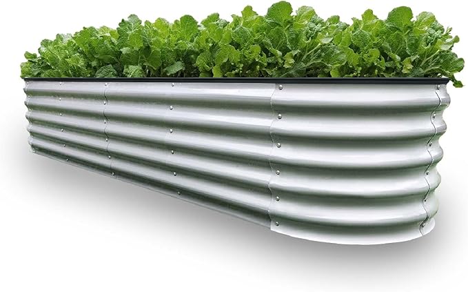 GrowHaus 8x2x1.4FT Galvanized Raised Garden Bed Planter Boxes Outdoor Large Metal Garden Beds for Planting Vegetables Flowers Herbs Silver