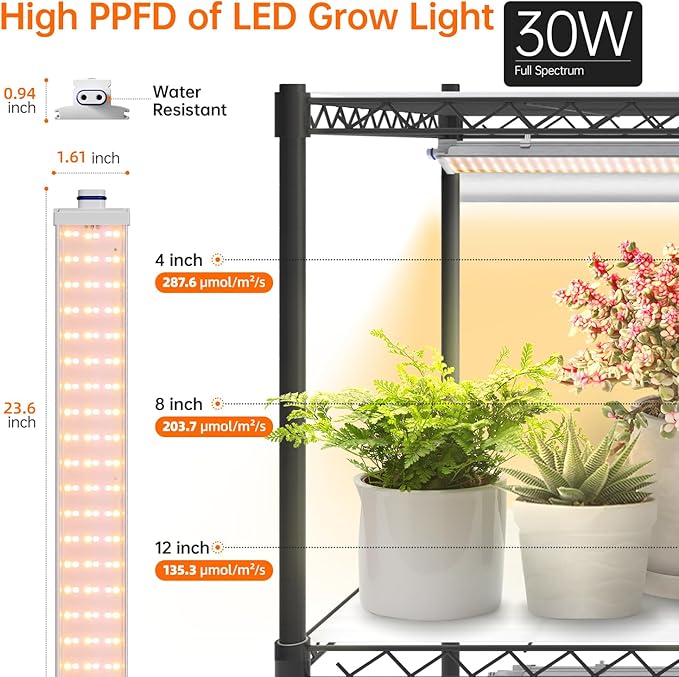 Bstrip Indoor Greenhouse with Grow Light DIY Plant Shelf with Cover 6 Tier Plant Stand 5 Pack 150W Full Spectrum Grow Lights with 3 Color Mode For Indoor Plants Seed Starting 29.5L×13.8W×71H