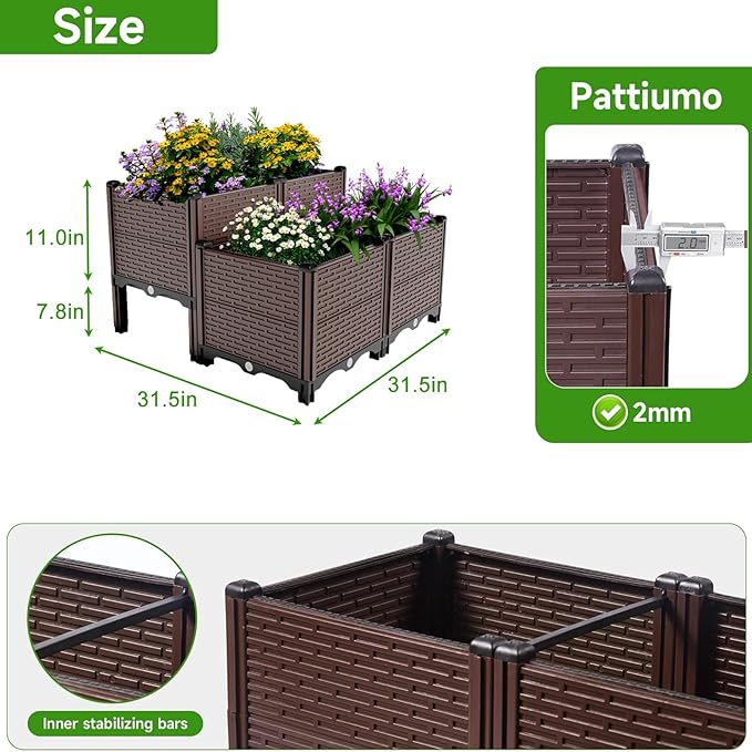 Donext Large Raised Garden Beds Outdoor Polypropylene Planter Boxes with Drainage Weather Resistant Garden Box for Vegetables Flowers 440LB Capacity(31.5x31.5x19.6in)