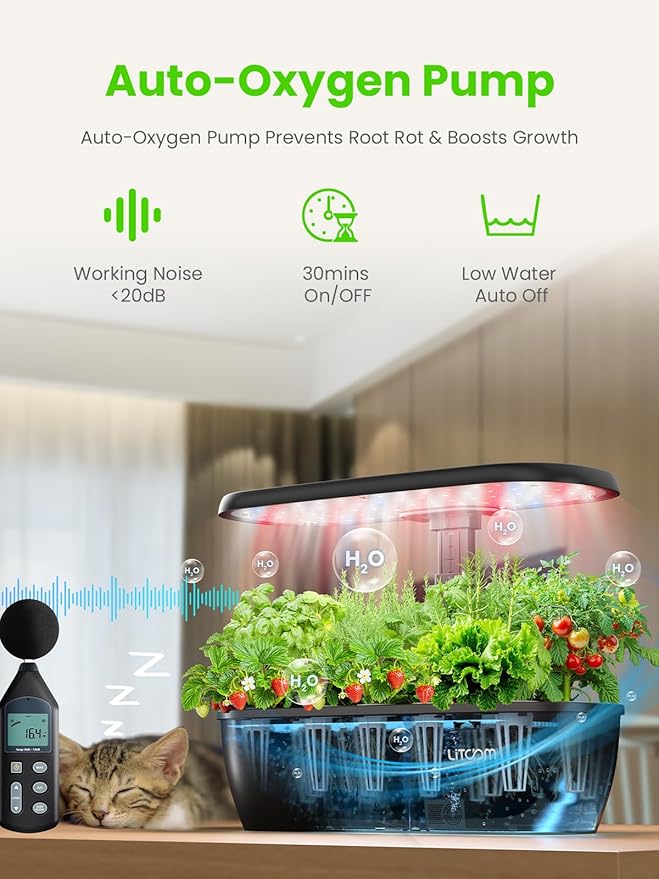 litokam Hydroponics Growing System Kit 15-Pod Indoor Herb Garden Planter with 24W Grow Light &amp APP Control Indoor Gardening System with 2 Grow Modes Quiet Pump &amp 24H Timer