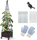 Giantex Raised Garden Bed with Wheels &amp Tomato Cage Self Watering Planter Box with Obelisk Trellis Adjustable Height Indoor Outdoor Planter for Climbing Plant Flower Vegetable Fruit (1)