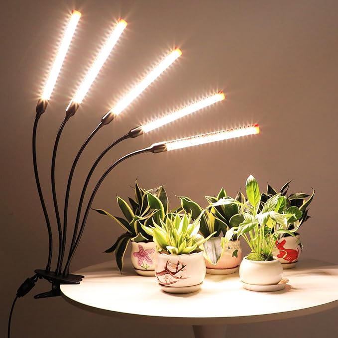 FECiDA Gamechanger 2026 45 Watt Power Draw NO Need Adapter 5Head Strong Clip Grow Lights for Indoor Plants with 4/8/12/16/20H Timer LED Plant Growing Lamps for Houseplants Bonsai Seed Starting