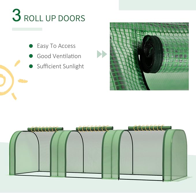 10' x 3' x 2.5' Greenhouse Portable Tunnel Green House with Roll Up Zippered Doors UV Waterproof Cover Steel Frame Green