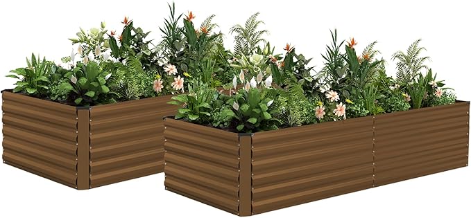 8x4x2 ft Outdoor Raised Garden Bed Large Metal Planter Raised Beds Planters for Outdoor Plants for Vegetables Flowers Herbs Fruits and Succulents.(2 Pcs)