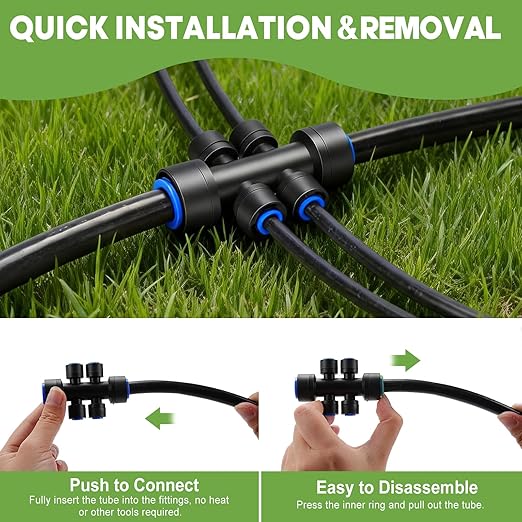 Snowtaros 240FT Quick-Connect Drip Irrigation System Automatic Garden Watering System Kit with 1/2 &amp 1/4 Fast-Lock Fittings Adjustable Sprinklers for Raised Beds Garden Greenhouse Lawn