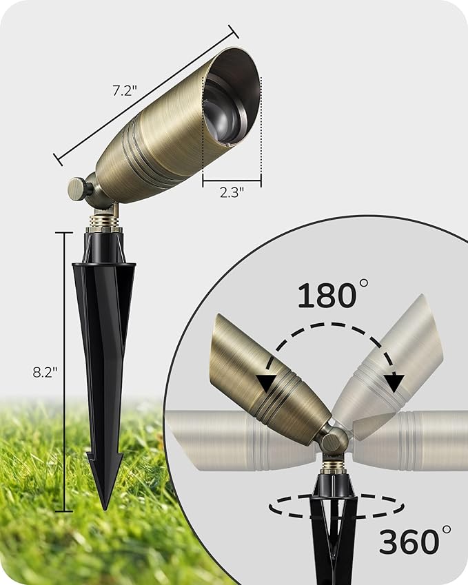 EDISHINE 4 Pack Solid Brass Tall Low Voltage Pathway Lights &amp Outdoor Landscape Spotlights