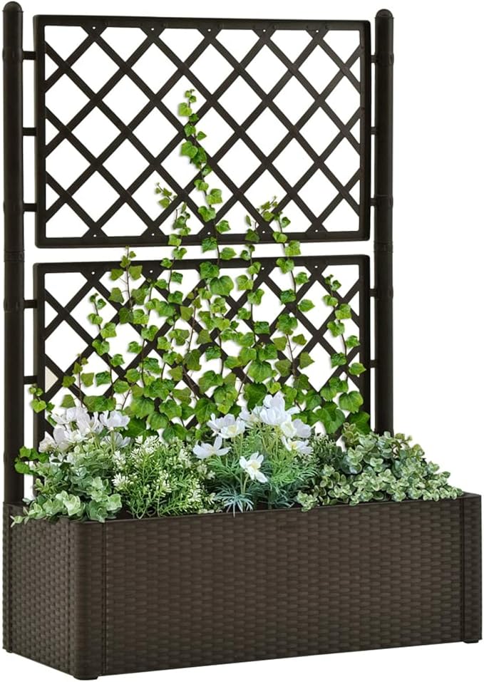 Garden Raised Bed with Trellis and Self Watering System Mocha Raised Garden Bed Planter Box Raised Garden Beds Outdoor Planter Raised Beds 313968 Anthracite