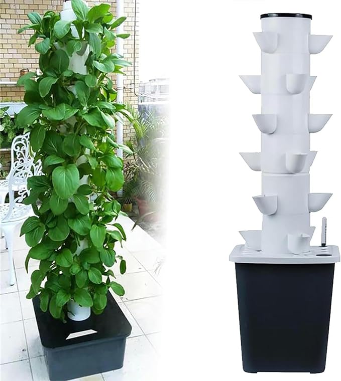 30-Plant Hydroponics Tower Garden Hydroponic Growing System Aeroponics Growing Kit for Herbs Fruits and Vegetables with Hydrating Pump Adapter Net Pots Timer for Herbs Fruits and Vegetables