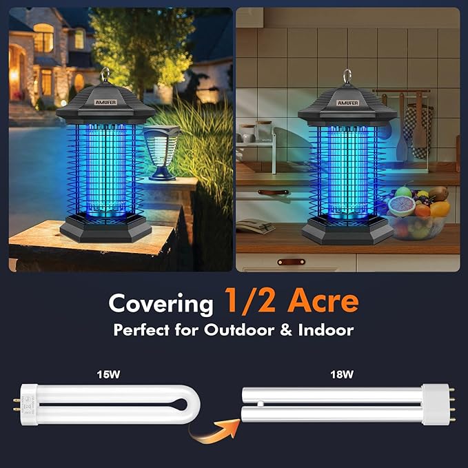 Bug Zapper Outdoor Indoor 18W Power &amp 4400V Instant Grid Mosquito Repellent Insect Control Efficiency Increased 100% 1/2 Acre Coverage Fly Trap for Patio Backyard Home