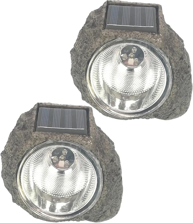 Veemoon 2 Pcs Solar Energy Lawn Flood Lights Waterproof LED Stone Spotlights 3 LEDs for Outdoor Garden Patio Landscape Lighting