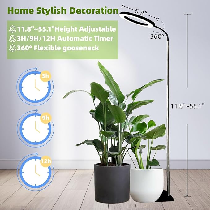 LED Grow Light for Indoor Plants Full Spectrum led Grow Light55 inches Adjustable HeightGrowing Lamp with TimerDimmable Brightness Ideal for Tall Plants