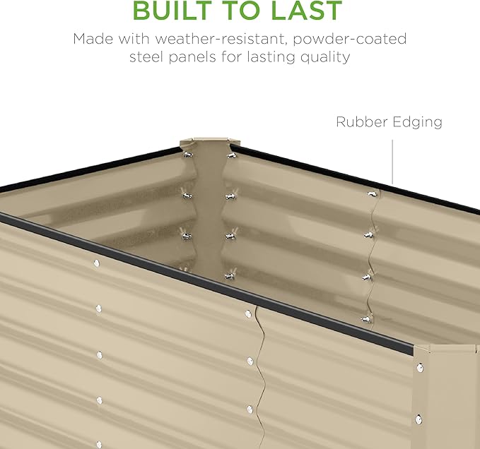Best Choice Products 4x2x2ft Outdoor Metal Raised Garden Bed Deep Root Planter Box for Vegetables Flowers Herbs and Succulents w/ 119 Gallon Capacity - Beige