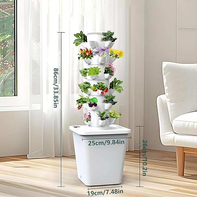 Hydroponic System Hydroponic Tower 30 Pots Aeroponic Tower Planting Tower with Irrigation Vertical Planter Pump Tower for Home Kitchen Gardening Fruit and Vegetables(Color:Black)