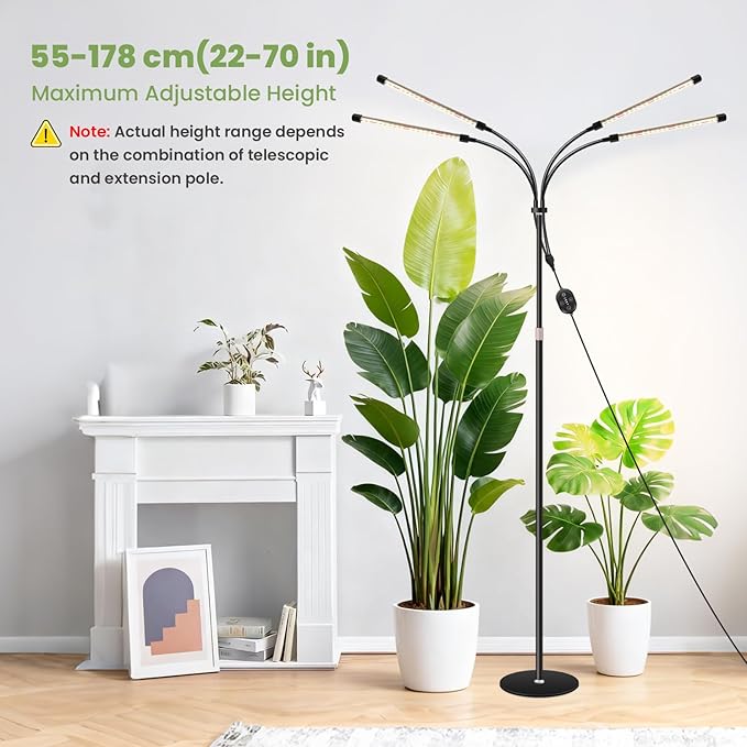 Floor Plant Grow Light 12V 660nm-Enhanced Full Spectrum LED Grow Lamp with Timer &amp Dimmable High PPFD 320 µmol/s/m²@6in 20W Plant Light for Indoor Growing E20-B