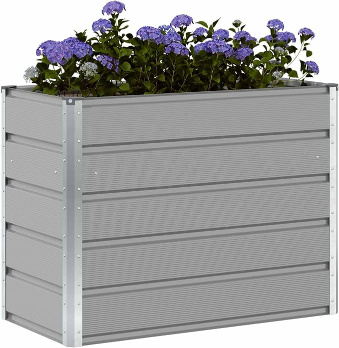 Steel Raised Garden Bed for Gardening Metal Planter Box for Vegetables Fruits Flowers 39.37 x 19.69 x 30.31 in Light Gray-685