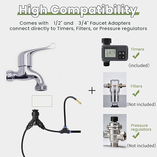 100FT Smart Drip Irrigation System with Water Timer – Automatic Garden Watering System with 360° Bendable Hose &amp 24 Adjustable Nozzles for Garden Yard LawnCompatible with 3/4 &amp 1/2 Hose