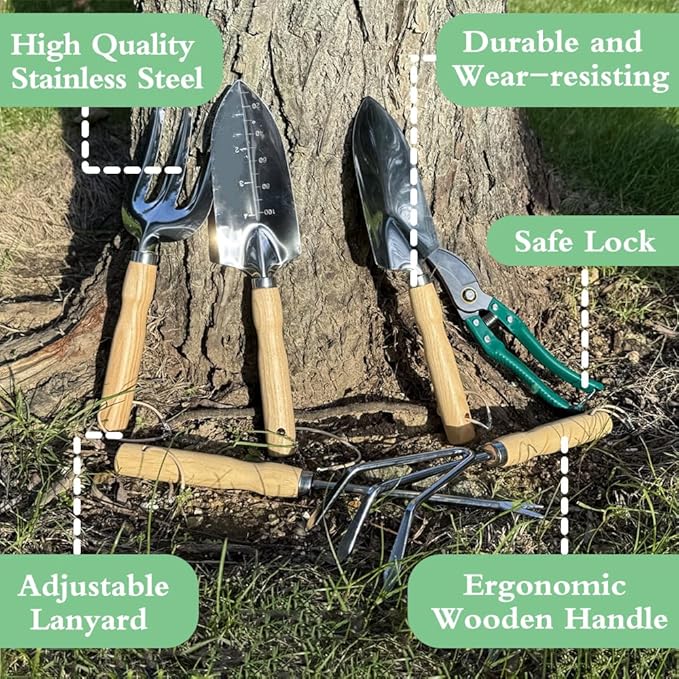 Garden Tools Set Stainless Steel Gardening Supplies Kit Gardening Kit Garden Hand Tools with Fashion and Durable Storage Bag Planting Tools Ideal Gifts for Women &amp Men (10 Pieces)