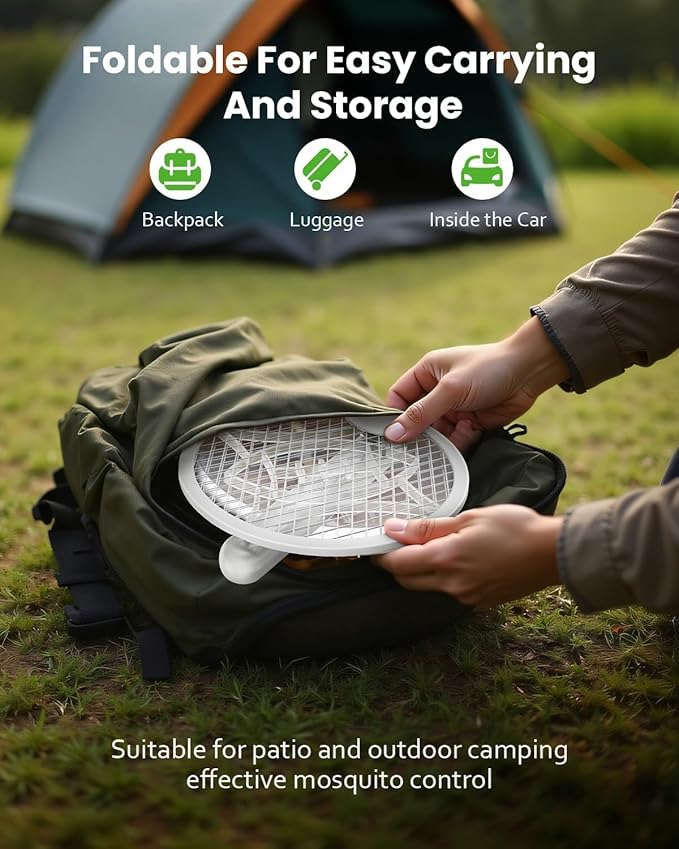 Electric Fly Swatter Racket Foldable 2 in 1 Bug Zapper with Purple Trap Lamp 4000V &amp 1500mAh Powerful Mosquito Trap Killer with Type-C Rechargeable for Indoor Home Patio Camp(White 2 Pack)