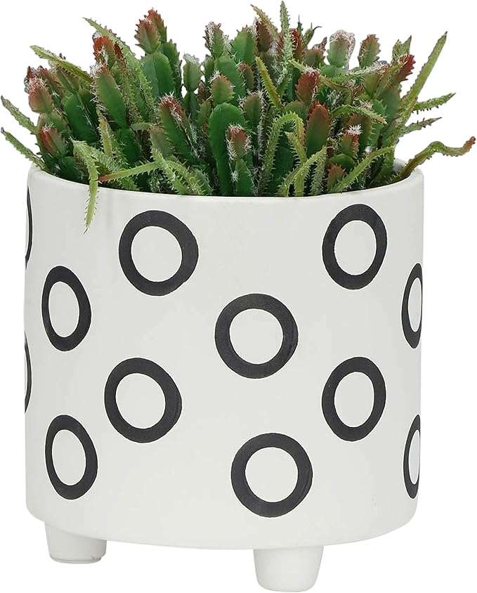Generic S2 Footed Planter W Circles 68 Ivory Beige