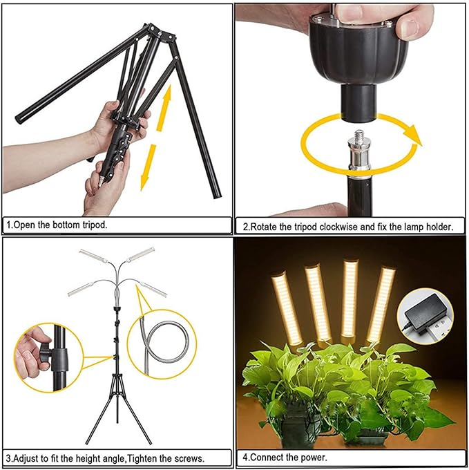 LED Grow Lights for Indoor Plants Grow Light with Adjustable Tripod 15-60in Stand Full Spectrum Plant Light with Timer for Seedlings-3 Switch Modes(3 Yellow)