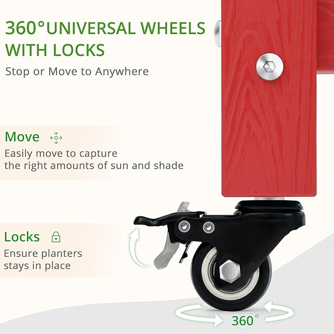 LUE BONA Raised Garden Bed with Wheels 39.4 * 16.7 * 28 in Poly Elevated Outdoor Planter Box with Tools Weather Resistant Standing Growing Bed Herb Planter for Vegetable Flowers Fruits