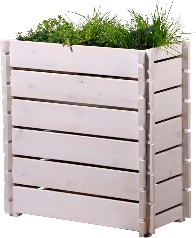 58441FSCe Raised Bed with Plug-In System Planter Box with Plant Film 79 x 37 x 79 cm Pine White