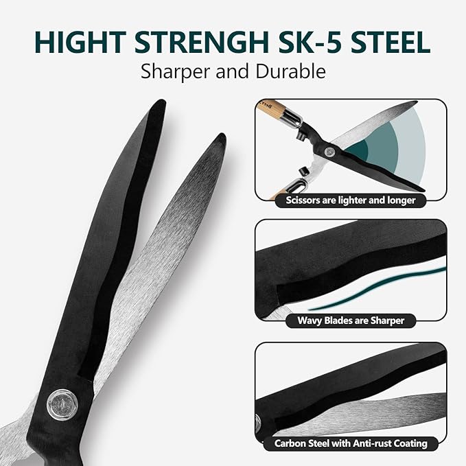 Berry&ampBird Garden Hedge Shears19.88''Heavy Duty Pruning Shear for Trimming Borders and Bushes Manual Hedge Clippers with Wooden Handles &amp Carbon Steel Sharp Blades Gardening Scissors