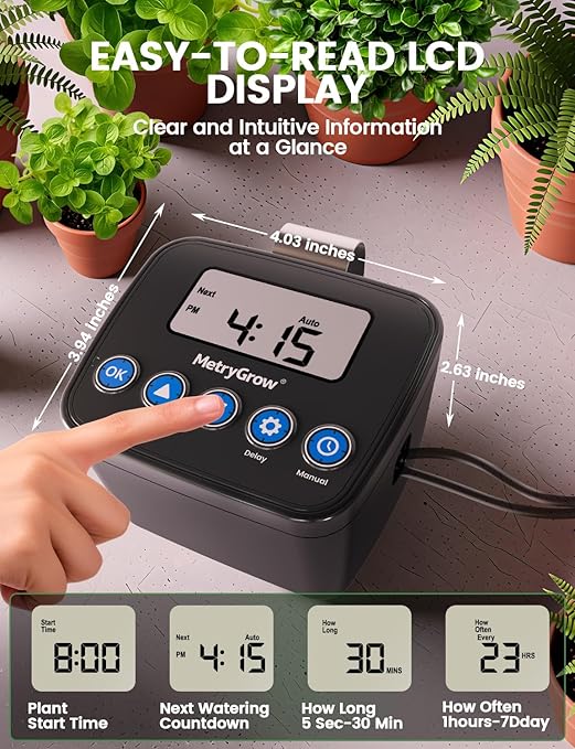 Automatic Watering System for Potted Plants Drip Irrigation Kit System Plant Self Watering Devices for Office Patio Greenhouse GrowTent with Programmable Water Timer