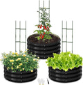 3 Pcs 2x2x1ft Round Galvanized Raised Garden Bed Kit with Tomato Cages Metal Planter Box Outdoor Raised Garden Beds for Gardening Vegetables Flowers Black
