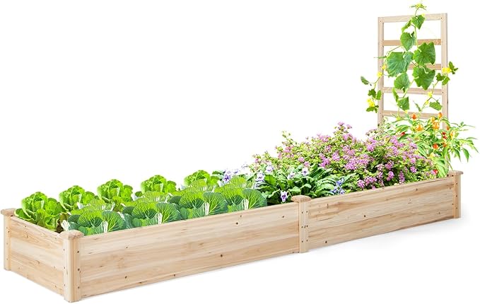 Raised Garden Bed with Trellis Elevated Gardening Bed with Divided Space for Flower Vegetables Fruits Climbing Plants Outdoor Wooden Planter Box Kit for Yard Patio 93 L x 25 W x 40