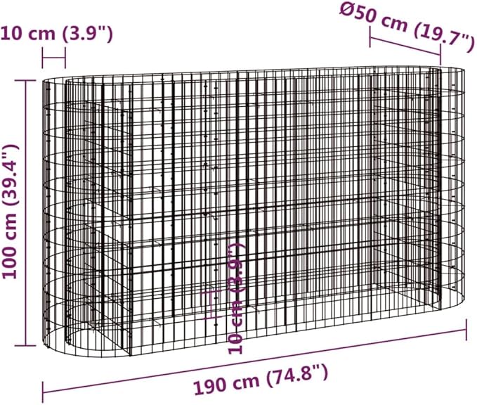 Gabion Raised Bed Galvanized Iron Gabion Cages Basket Garden Outdoor Flower Box Planter Plant Above Ground Garden Boxes 74.8x19.7x39.4-178