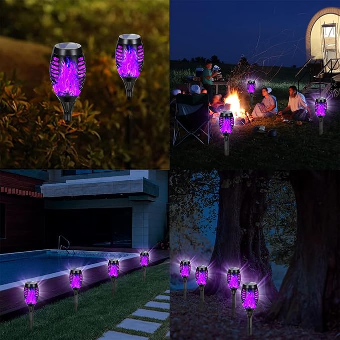 Solar Lights Outdoor Decorations Upgraded Purple Flickering Flame Waterproof Halloween Torch Lights Tiki Torches for Outside Patio Pathway Decor 6 Pack (10)