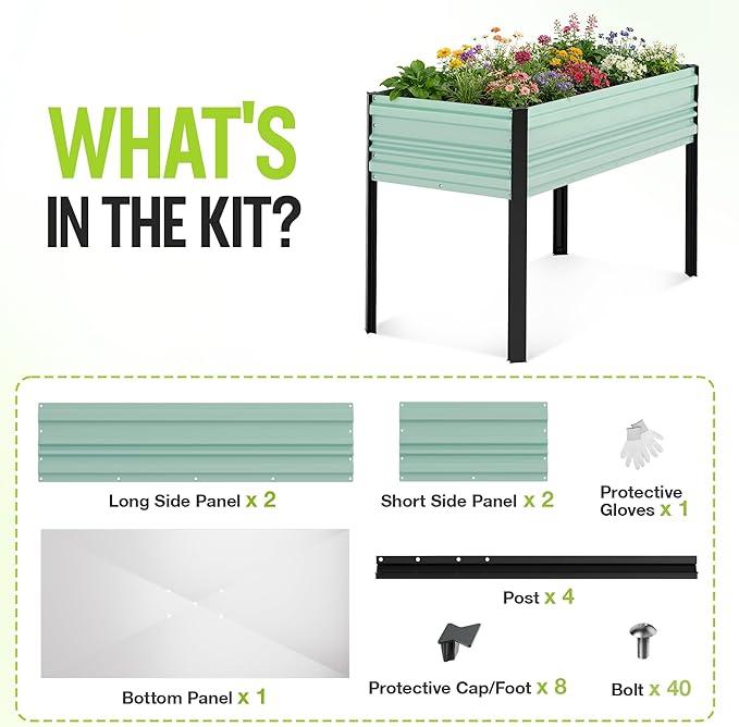 WORKPRO 48x24x32in Outdoor Galvanized Raised Garden Bed with Legs 600LB Elevated Planter Box for Vegetable Flowers Herbs Light Green
