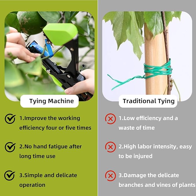 SUCA Plant Tying Machine Plant Tape Cattle Panels for GardenPlant Vine Tying Tool with 10000pcs Staples 21 Rolls Tape Plant Tape Gun for GrapesTapener (tapetool set1pcs) Green