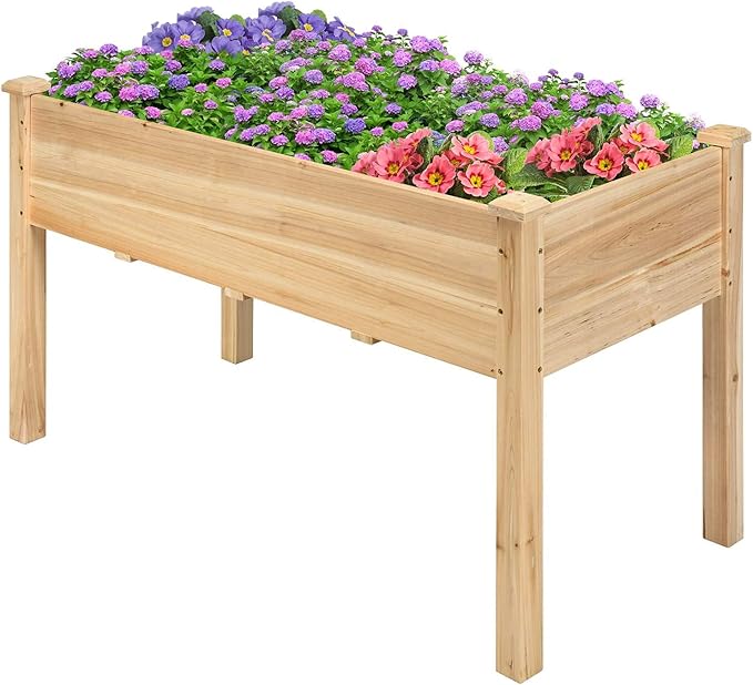 DORTALA Patio Raised Garden Bed Wooden Planter BoxElevated Garden Bed for Vegetables Flowers &amp Herbs Grow Standing Garden Container Planter Raised Beds for Backyard Lawn 49 L x 23 W x 30