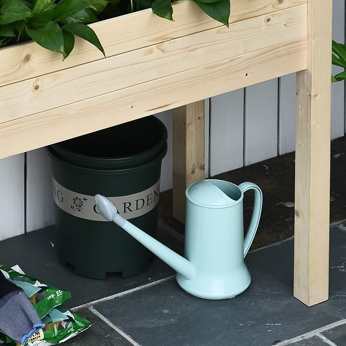 Outsunny Raised Garden Bed with Legs 34 x 18 x 30 Elevated Wooden Planter Box Self-Draining with Bed Liner for Vegetables Herbs and Flowers Backyard Patio Balcony Use Natural