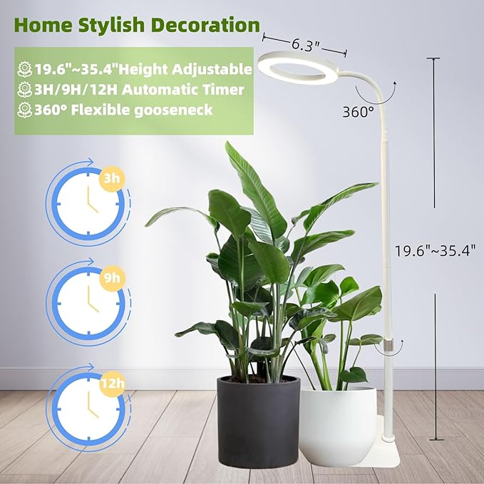 LED Grow Light for Indoor Plants Full Spectrum led Grow Light35 inches Adjustable HeightGrowing Lamp with TimerDimmable BrightnessIdeal for Tall Plants