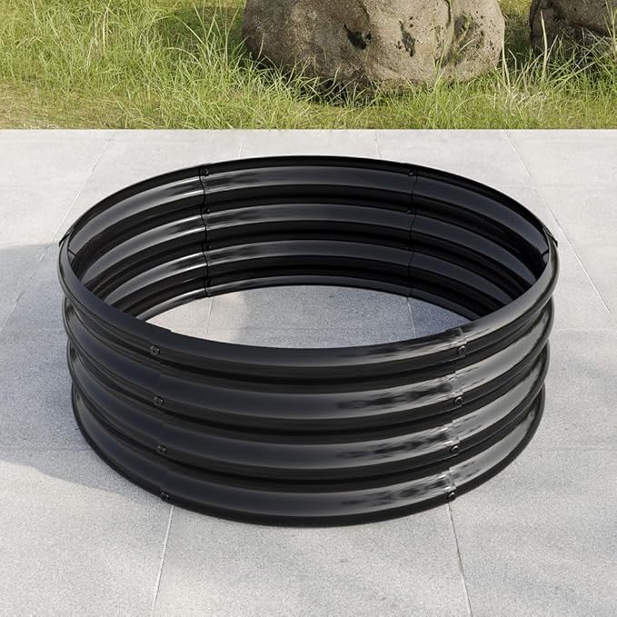 32.08 * 11.4 Tall Round Raised Garedn Bed Metal Raised Beds for Vegetables Outdoor Garden Raised Planter Box Backyard Patio Planter Raised Beds for Flowers Herbs Fruits (Black)