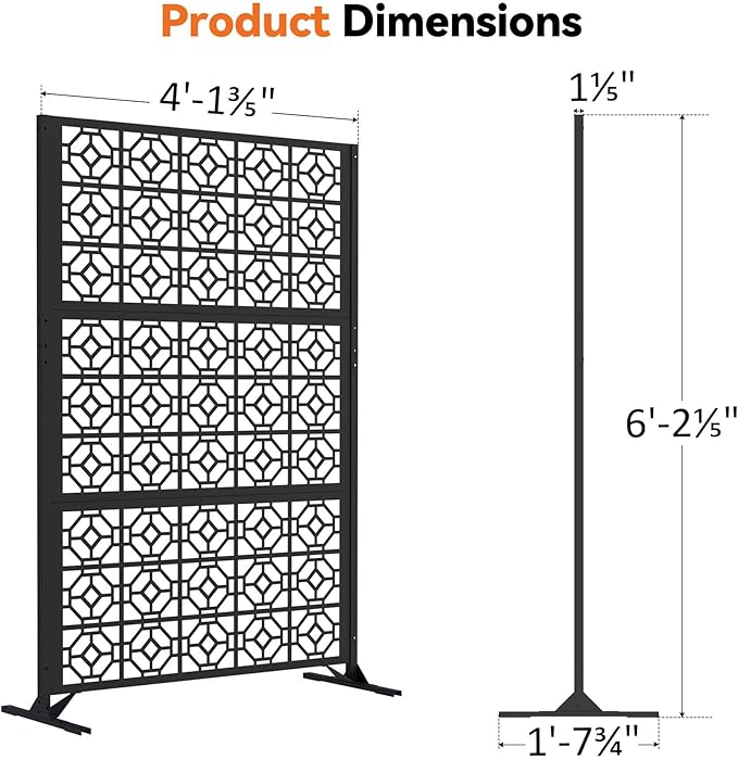 Modern Shade 4x6 FT Metal Privacy Screen with Artistic Modular Designs Decorative Patio Privacy Fence &amp Garden Divider Freestanding Outdoor Metal Fence Panel Weather-Resistant (Lattice Echo)