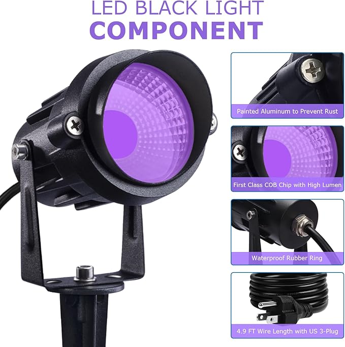 SUNVIE 6 Pack Halloween LED Black Lights12W Black Light Spotlight Outdoor 120V Outdoor Blacklight Spotlight Waterproof Halloween Blacklight Spot Light for Glow Party Fluorescent Body Paint