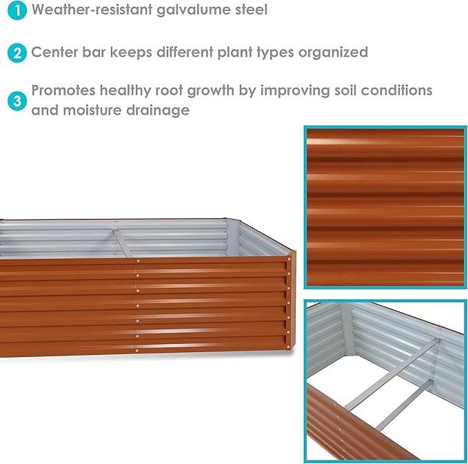 Sunnydaze 71-Inch Rectangular Raised Garden Bed - Galvalume Steel Vegetable Flower Bed Planter Kit - Brown
