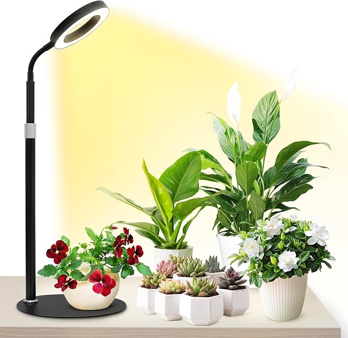 Desk Grow Lights for Indoor Plants Red Blue Full Spectrum Desktop LED Plant Growing Lamps Height Adjustable 13.7-24.2inch 3/9/12H Auto Timer10 Levels Dimmable Black Table Growth Light