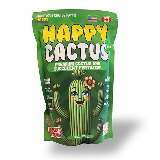 Happy Cactus Fertilizer by Happy Nutrients– Low Nitrogen Fertilizer for Cactus Plant &amp Succulents – Bloom Booster with Calcium for Vibrant Growth – 2-5-5 NPK 1.5 lbs for Indoor/Outdoor Use