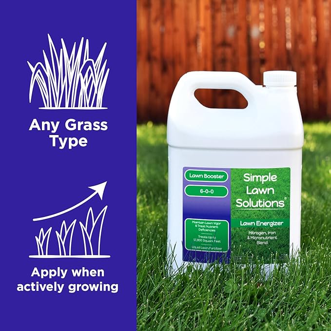 Commercial Grade Lawn Energizer - Grass Fertilizer Booster with Nitrogen Iron Micronutrients - Liquid Turf Spray Concentrated Fertilizer- Any Grass Type - Simple Lawn Solutions (1 Gallon)