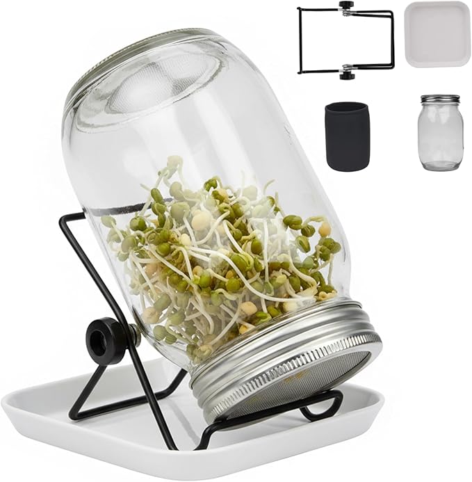 Sprouting Jar Kit Complete Seed Sprouting Jar Kit with Stainless Steel Stand &amp Drip Tray Easy Home Sprout for Microgreens Beans Broccoli